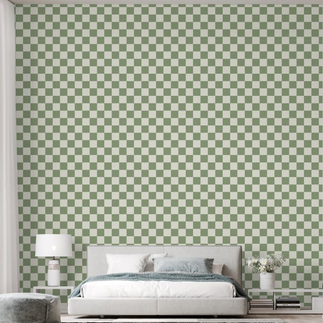 2" Schachbrettmuster Grün & Elfenbeinweiß Tapete (Schlafzimmer)