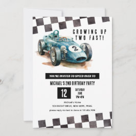2 Schnelles Rennen Auto 2. Geburtstag Party Aquare Einladung