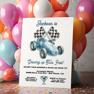 2 Schnelles Rennen Auto 2. Geburtstag Party Aquare Einladung