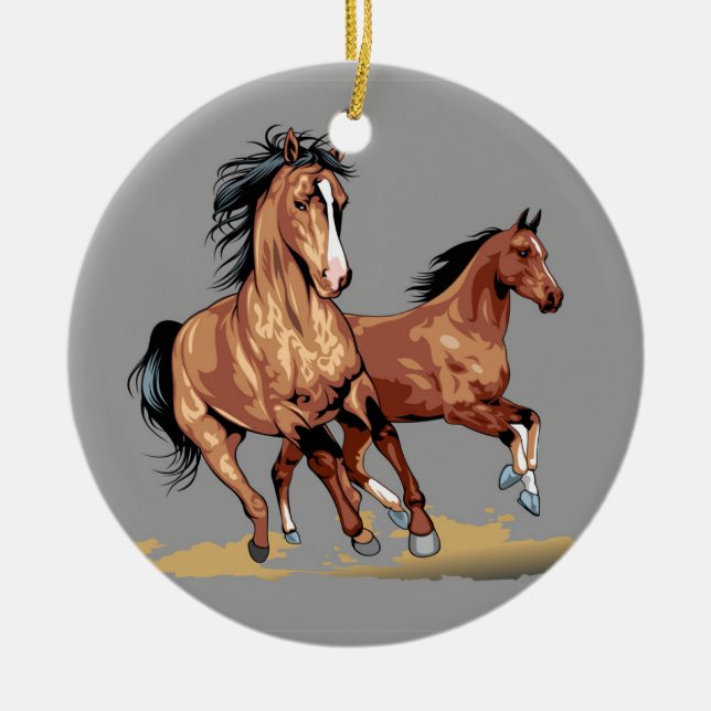 2 Schöne Pferde, die Weihnachtsbaumschmuck laufen  Keramik Ornament (Vorne)