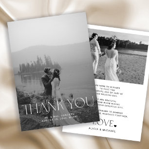 2 Schwarz-Weiß-Fotos moderne Hochzeit Dankeskarte