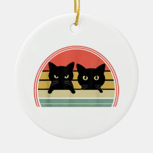2 Schwarze Katzen Peeking Vintage Retro Katze Lieb Keramik Ornament