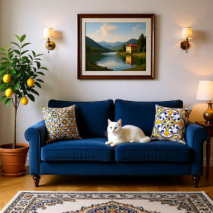 💙 💛 2 Seiten blau und gelb Azulejos 9 Wirbel Pil Kissen
