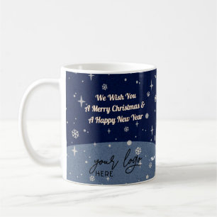 2 Seiten Business-Logo und QR-Code Blau Weihnachte Kaffeetasse