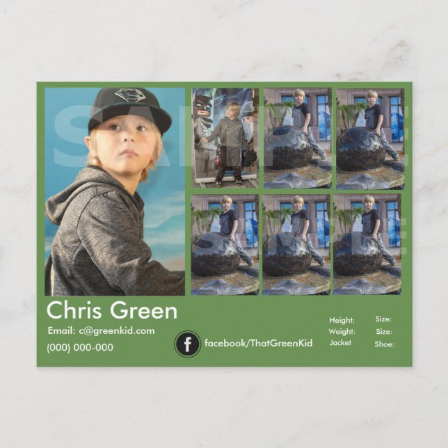 2-seitige Headshot-Comp-Karte des Schauspielermode Postkarte (Vorderseite)