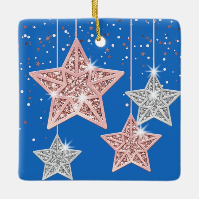 2-seitige helle Weihnachtszitat mit den Sternen Bl Keramikornament (Vorderseite)