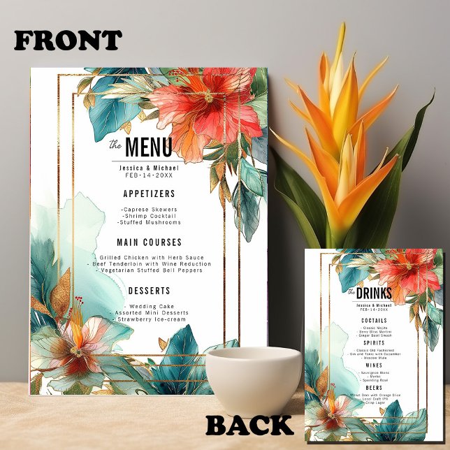 2-seitige Speisekarte + GETRÄNKE Hibiskus Serenade Menükarte (2 sided Menu + DRINKS Hibiscus Serenade Paradise)