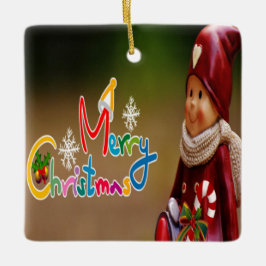 2-seitige Weihnachtself-Grüße Keramikornament