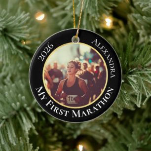 2-seitiger personalisierbarer Foto-Sport-Marathon- Keramik Ornament
