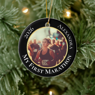 2-seitiger personalisierbarer Foto-Sport-Marathon- Keramik Ornament