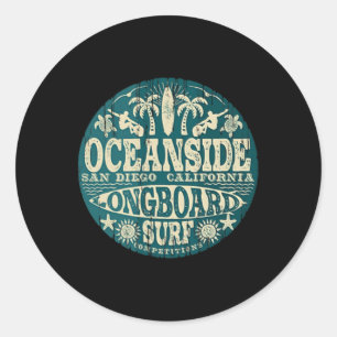 2-seitiger Vintage Oceanside California Longboard  Runder Aufkleber