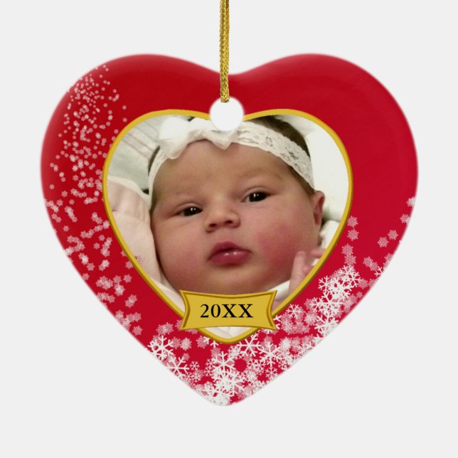 2-seitiges Foto Keepake Snowy Red Keramik Ornament (Hinten)