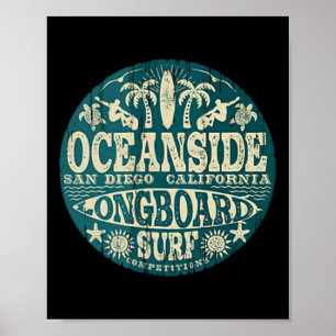 2-seitiges Vintage Oceanside California Longboard  Poster