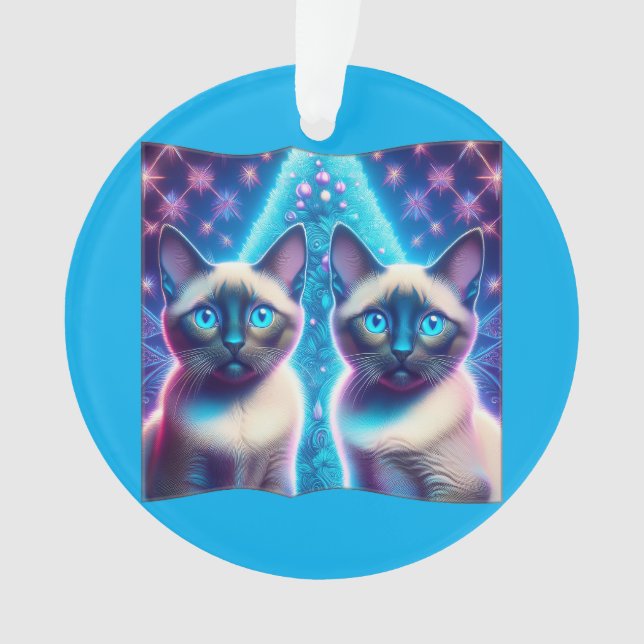 2 Siamische Kätzchen, die mit Weihnachtsbaum einge Ornament (Vorderseite)