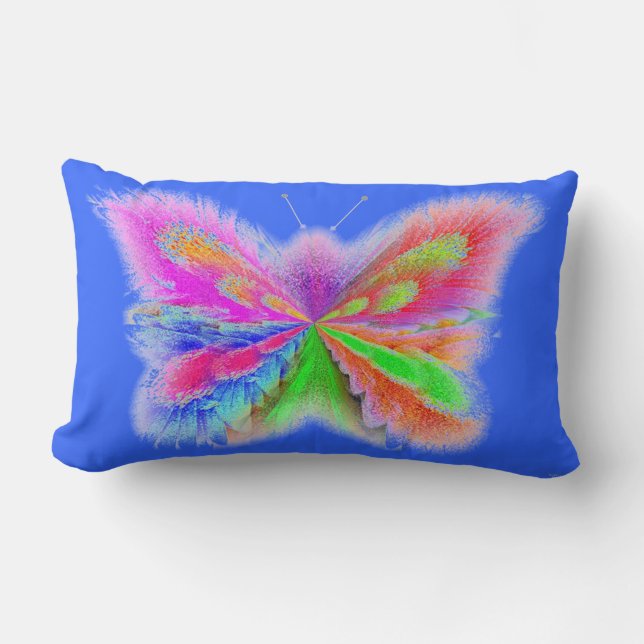 2 Side Butterfly Art Blue und Orange Lendenkissen (Vorderseite)