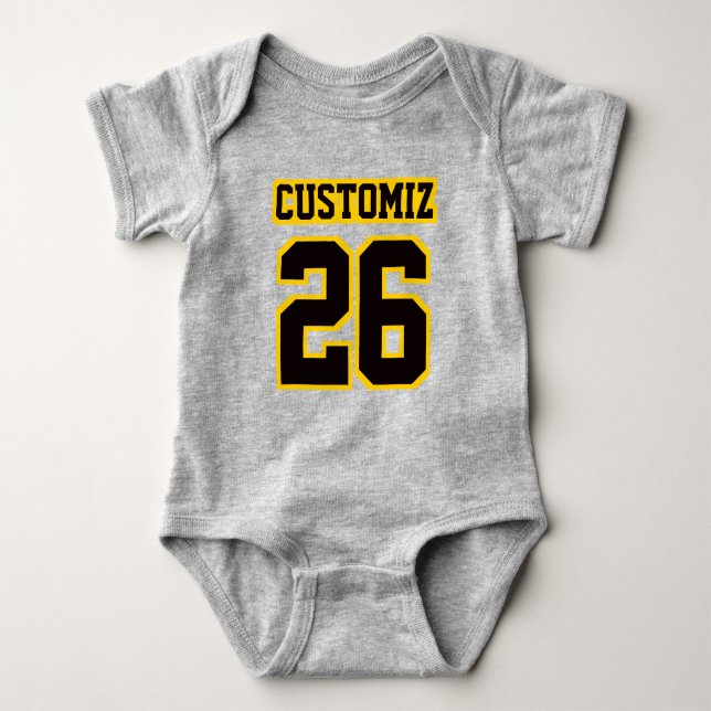 2 Side GRAY BLACK GOLD Crewneck Football Outfit Baby Strampler (Vorderseite)