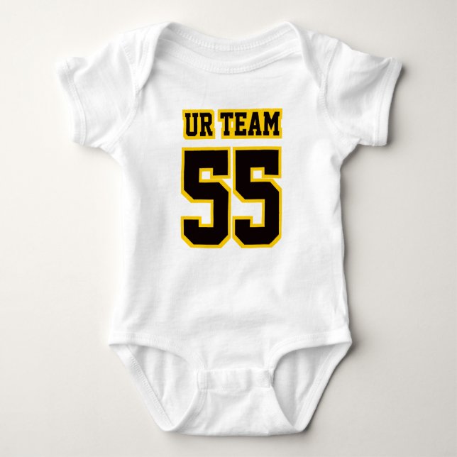 2 Side WHITE BLACK GOLD Bodysuit Football Jersey Baby Strampler (Vorderseite)