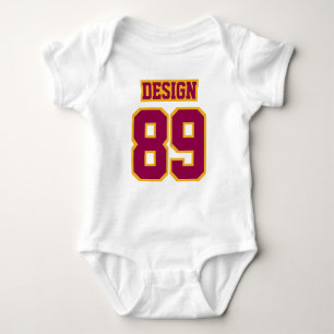 2 Side WHITE BURGUNDY GOLD Football Jersey Outfit Baby Strampler
