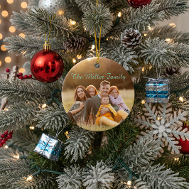 2-Sided  Elegant Script Overlay Double Photo  Keramik Ornament