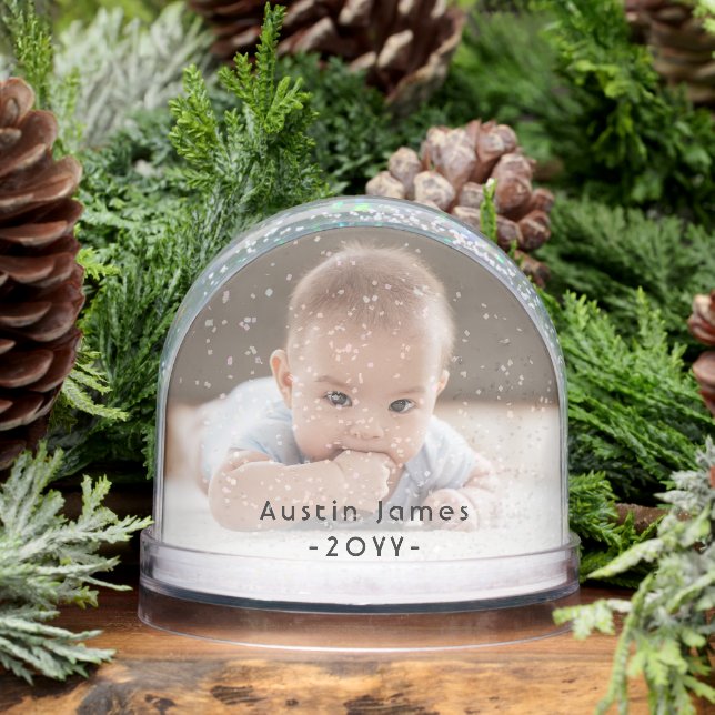 2 Sided Modern Photo & Black Text Overlay Keepsake Schneekugeln (Winter)