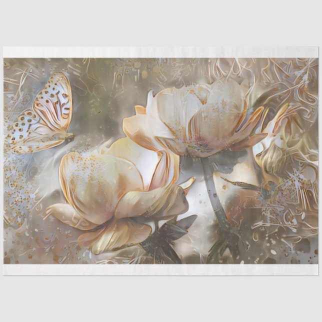 2 Silk Gold Weiße Rose Kunst, Dichtung und Musik Seidenpapier (Vorderseite)