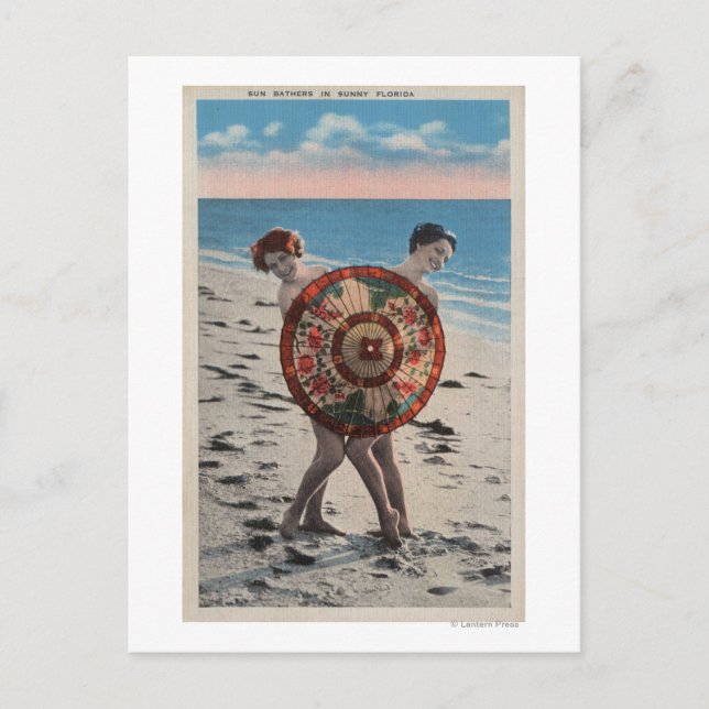 2 Sonnenbäder Frauen & asiatischer Schirm, Florida Postkarte (Vorderseite)