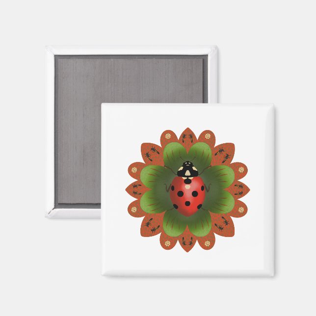 2" Square Ladybug Magnet (Vorderseite/Rückseite)