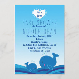 2 süße blaue Wale Einladungen zur Babyparty