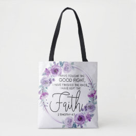 2 Timothy 4:7 Ich habe den Glauben Lila Floral beh Tasche