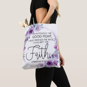 2 Timothy 4:7 Ich habe den Glauben Lila Floral beh Tasche
