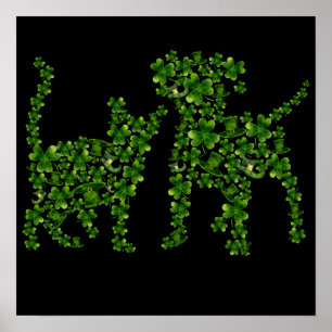 2 Tolles St. Patrick Shamrock Katze & Hund Katze Poster
