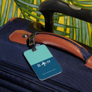 2-Tone-blaue, moderne Flugzeug-Monogramm Gepäckanhänger