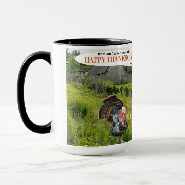2 Töne Tasse. Glückliches Erntedankfest, Truthahn Tasse (Links)