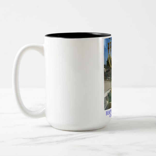 2 Töne Tasse. Happy Hanukkah, Löwe Zweifarbige Tasse (Links)