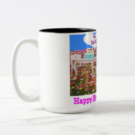 2 Töne Tasse. Herzlichen Glückwunsch zum Geburtsta Zweifarbige Tasse