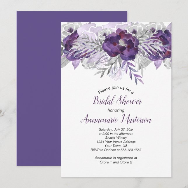 2 Ultra-Violet-Lavendel-Grau-Brautparty Einladung (Vorne/Hinten)