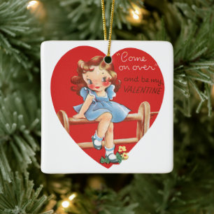 2 verschiedene niedliche Vintage Valentinstag-Herz Keramikornament