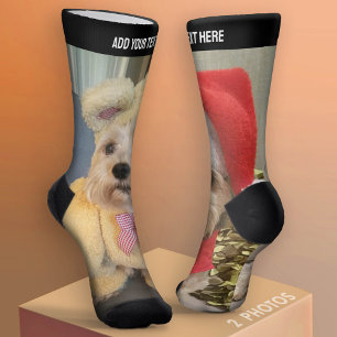 2 vertikale Fotos und Text oben verschiedene Fotos Socken