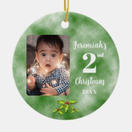 2. Weihnachten eines Fotos Rund Green Keramik Ornament