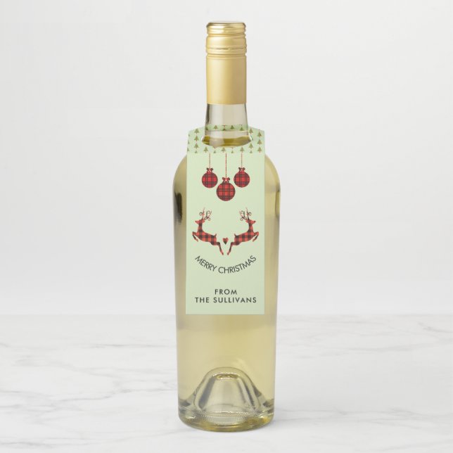 2 Weihnachten Hirsch Springen Rustikaler Stil Flaschenanhänger (Auf Flasche)