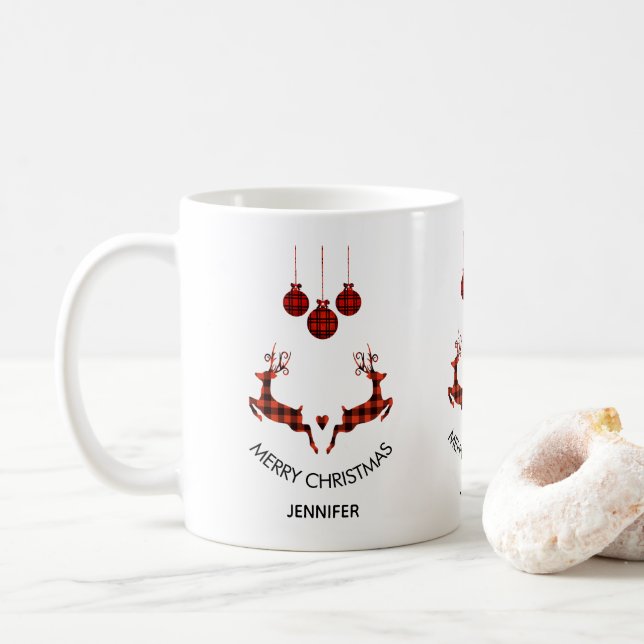 2 Weihnachten Hirsch Springen Rustikaler Stil Kaffeetasse (Mit Donut)