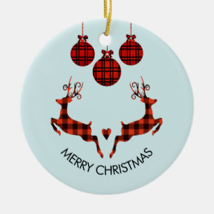 2 Weihnachten Hirsch Springen Rustikaler Stil Keramik Ornament