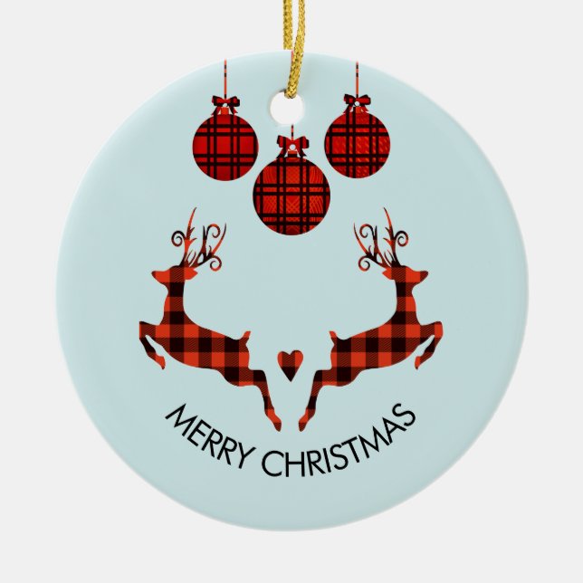 2 Weihnachten Hirsch Springen Rustikaler Stil Keramik Ornament (Vorne)