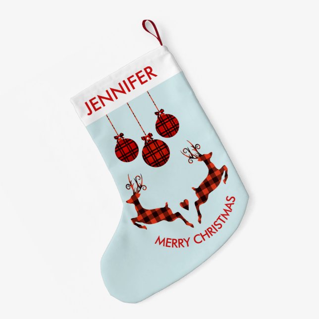 2 Weihnachten Hirsch Springen Rustikaler Stil Kleiner Weihnachtsstrumpf (Rückseite (Hängend))