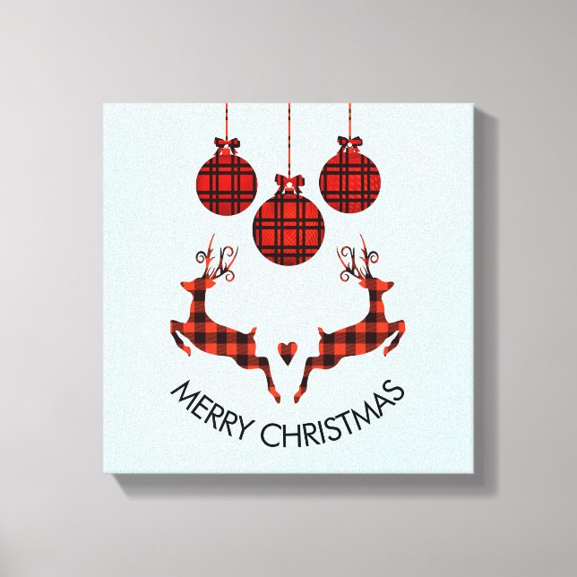 2 Weihnachten Hirsch Springen Rustikaler Stil Leinwanddruck (Vorderseite)