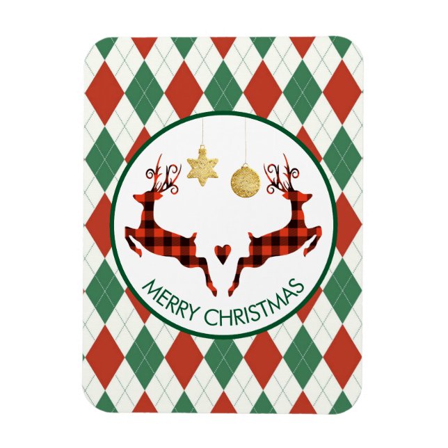 2 Weihnachten Hirsch Springen Rustikaler Stil Magnet (Vertikal)