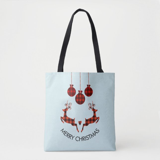 2 Weihnachten Hirsch Springen Rustikaler Stil Tasche (Vorderseite)