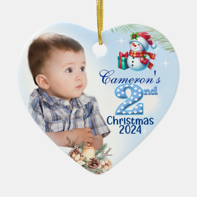 2. Weihnachts-Personalisiertes Foto Keramik Ornament (Vorne)