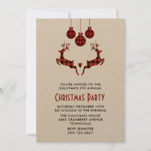 2 Weihnachts-Rentiere springend, rustikale Party-E Einladung
