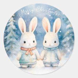 2 Weihnachtskaninchen Runder Aufkleber